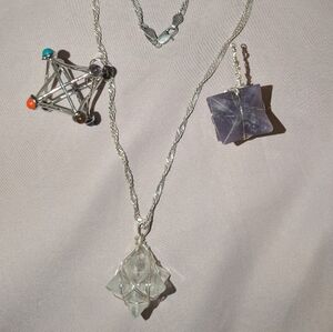 Three Merkaba Pendants Interchangeable With 925 Silver Chain, Crystals & Stones